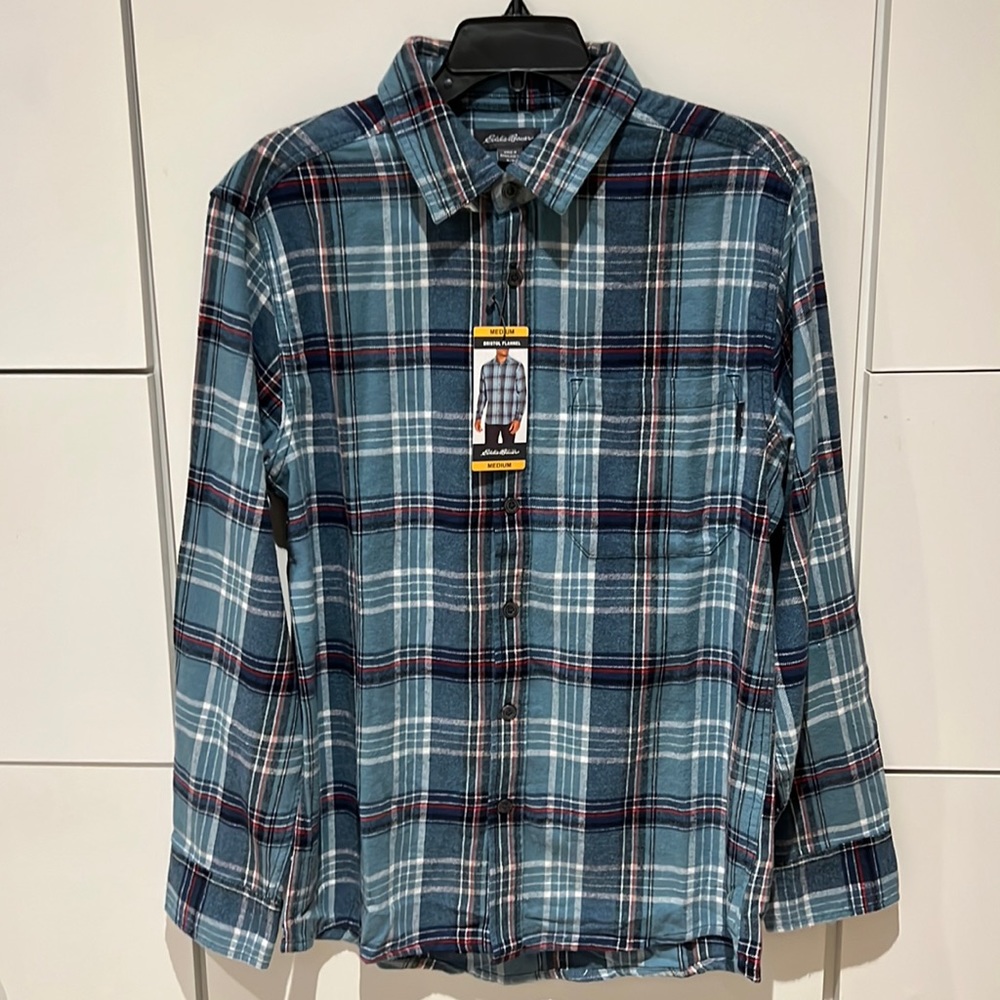 NWT Eddie Bauer Medium Blue Flannel Button Up Men’s Fall Winter Shirt